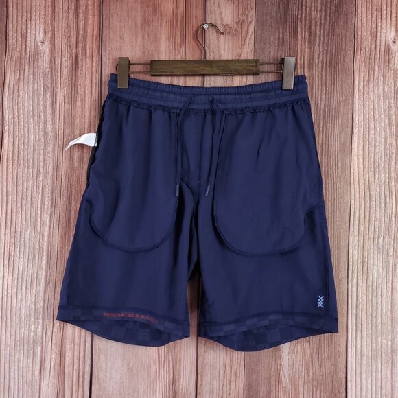 Rhone X Peloton Mens Medium Unlined Gym Training Shorts Navy Checkered Pattern - Picture 3 of 14